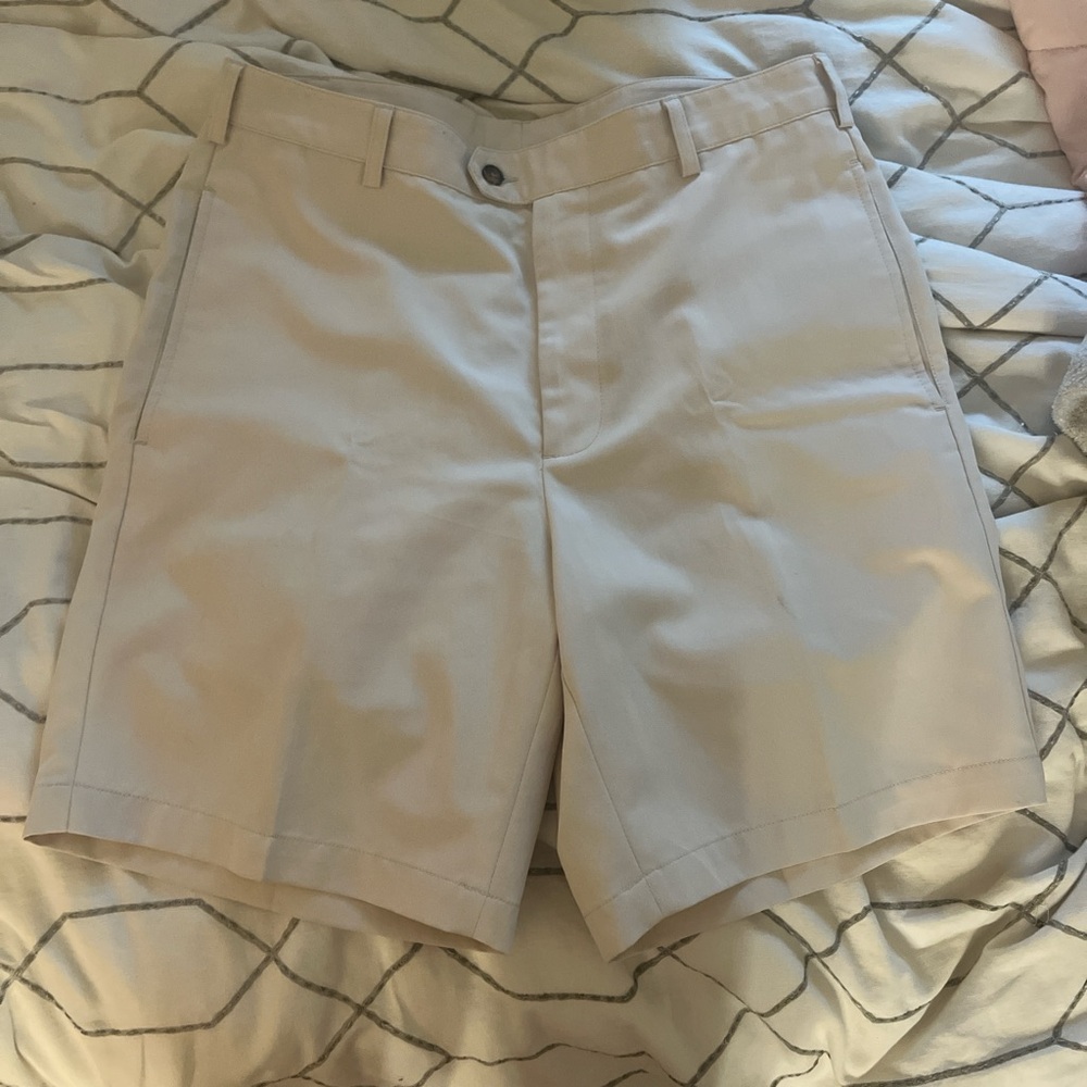 Men's Beige Flat Front Shorts